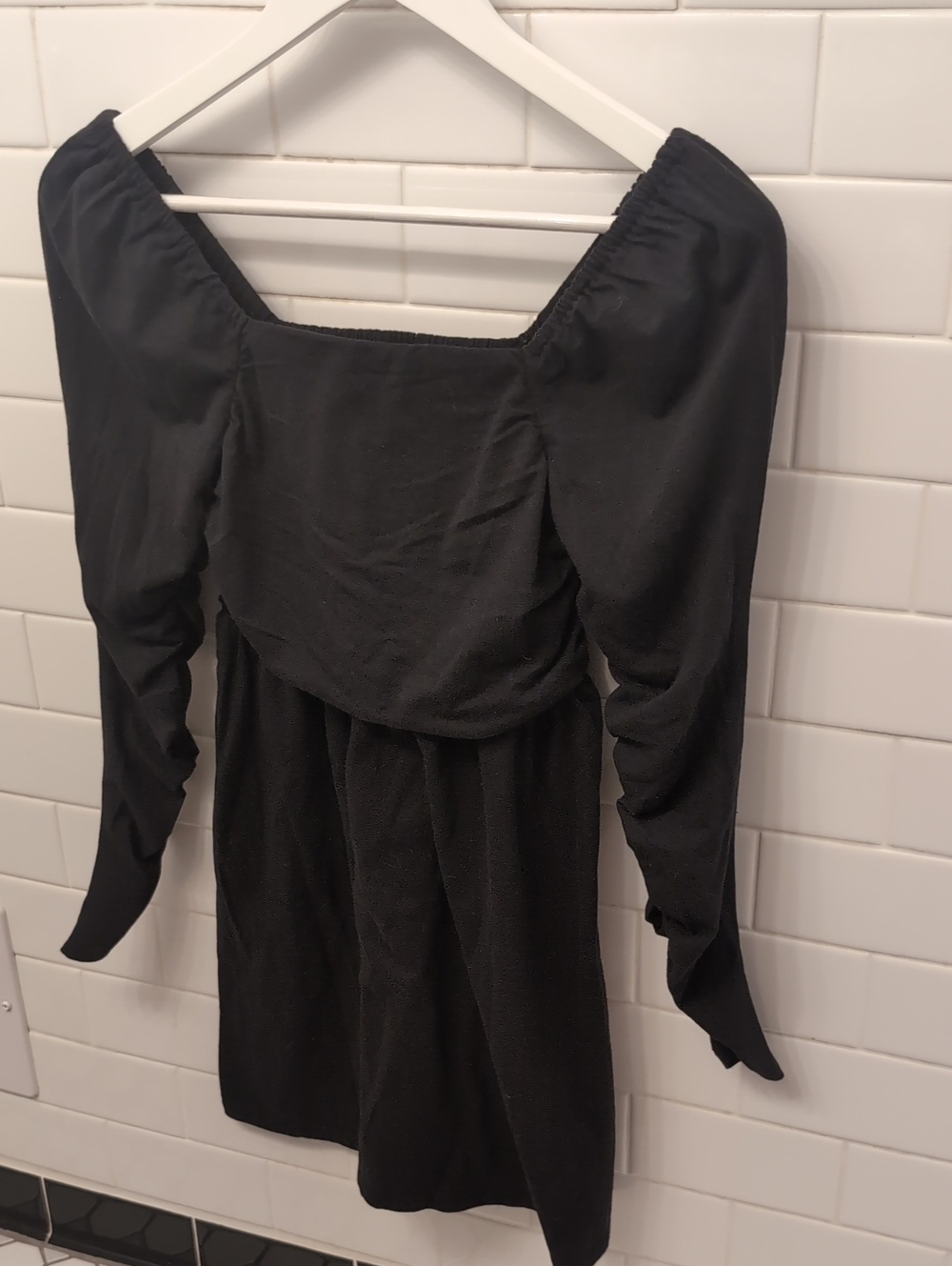 Gap NWOT Black Square Neck Ruched Babydoll Dress Small